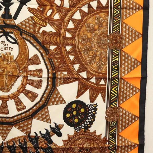 HERMES Carre 90 Scarf ""L'ORDES CHEFS"" Silk Black Orange Auth - Picture 8 of 14